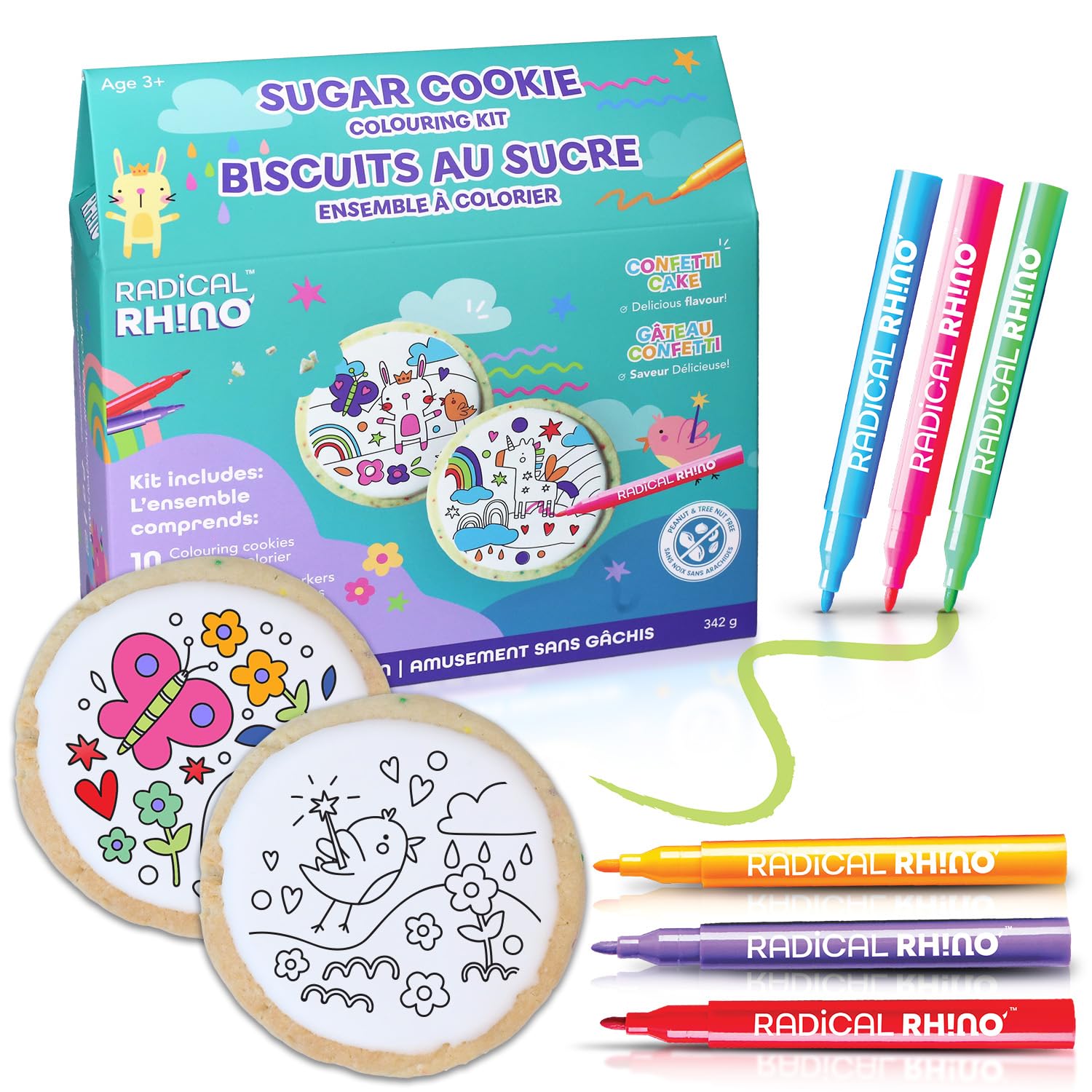 Radical Rhino Sugar Cookie Coloring Kit - 10 Confetti Cake Sugar